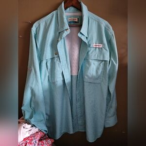 Magellan Outdoors Teal Checkered Fishing Shirt Medium